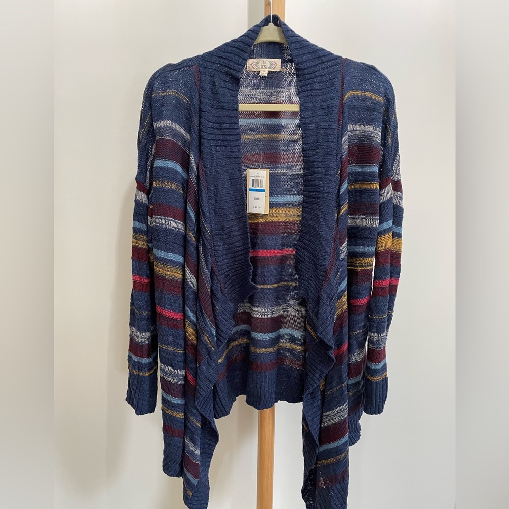 Pink Rose Blue and Multi Colored Draped Cardigan Sweater